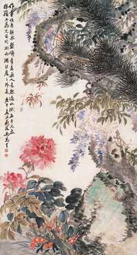 马万里 1930年作 斗艳 立轴